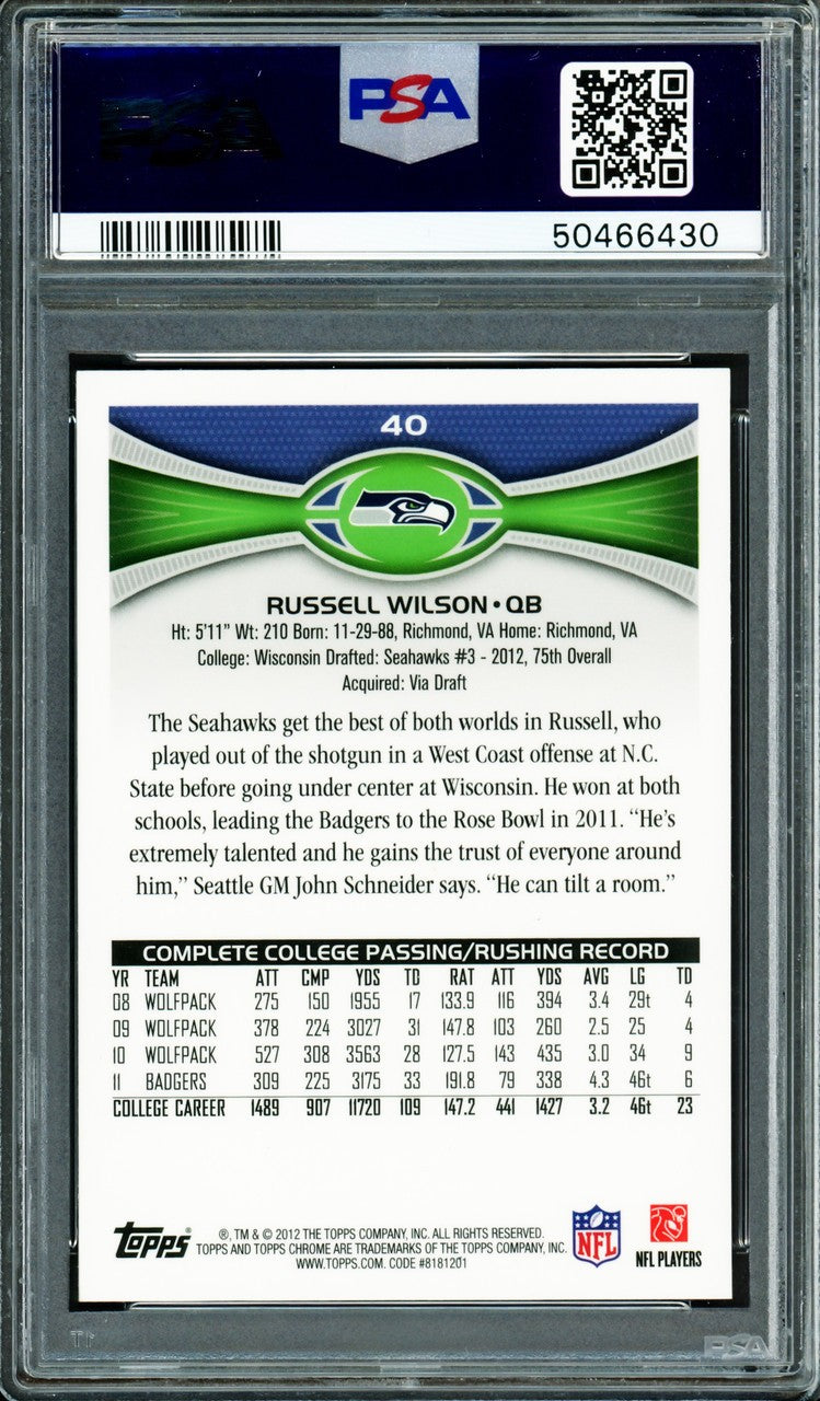 Russell Wilson Signed 2012 Topps Chrome RC #40A Seahawks PSA8 Auto 10 PSA/DNA