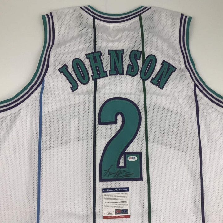 Autographed/Signed Larry Johnson Charlotte White Jersey PSA/DNA COA