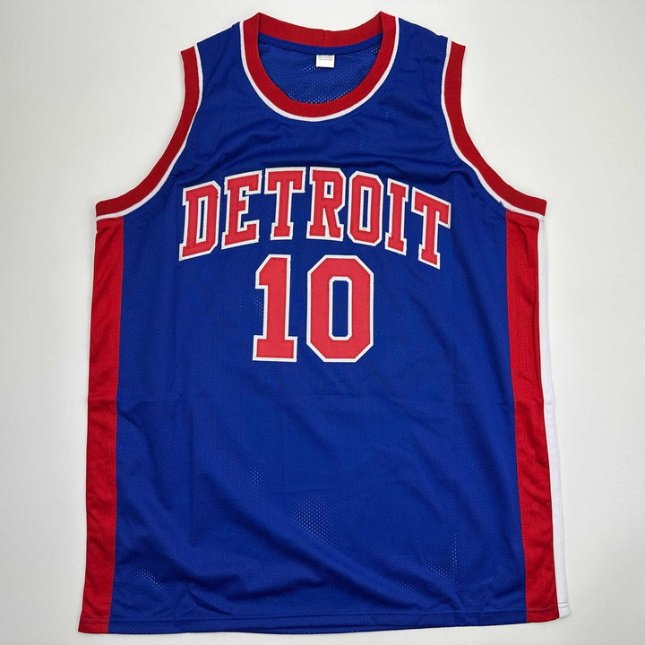 Autographed/Signed Dennis Rodman Detroit Blue Jersey Beckett BAS COA