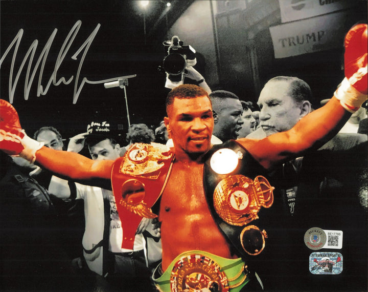 Mike Tyson Signed 8x10 Photo Belts Beckett BAS #BE17766