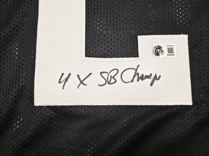 Pittsburgh Steelers Rocky Bleier Signed Black Jersey "4x SB Champs" Beckett Wit