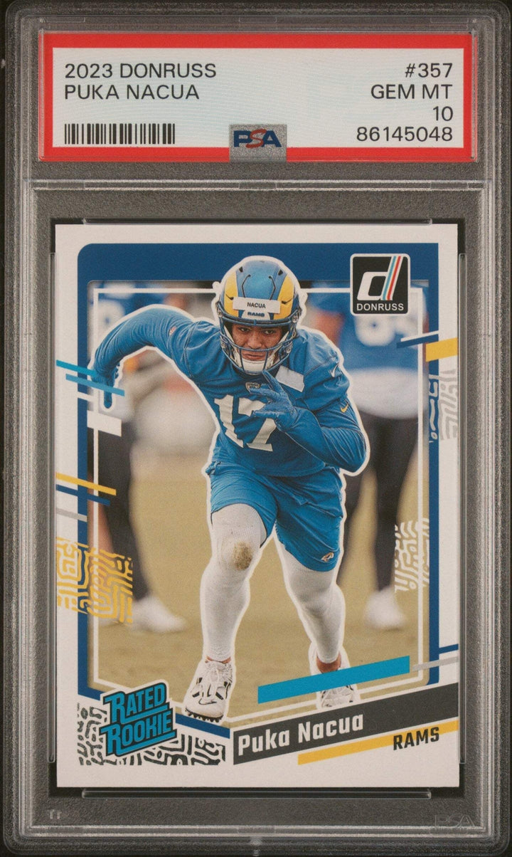 Graded 2023 Panini Donruss Rated Rookie Puka Nacua #357 RC Football Card PSA 10