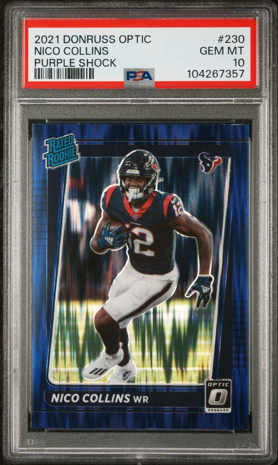 Graded 2021 Donruss Optic Nico Collins #230 Purple Shock RC Card PSA 10