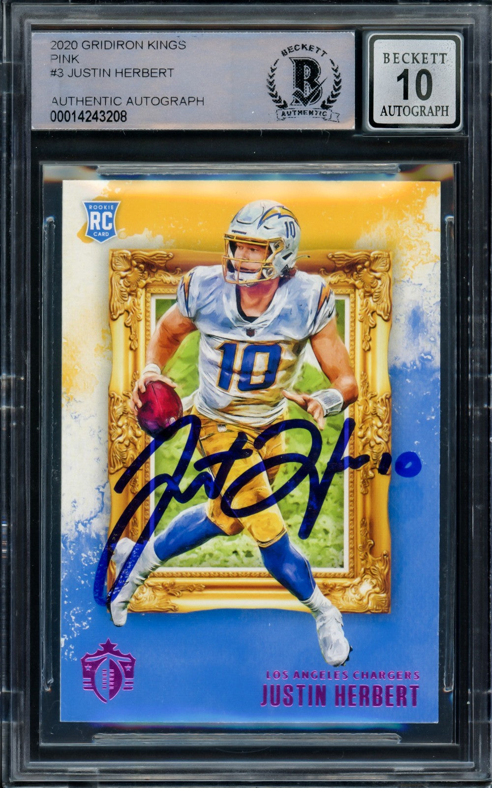 Justin Herbert Auto 2020 Panini Chronicles Gridiron Kings Pink RC GK3 Sig 10 BAS