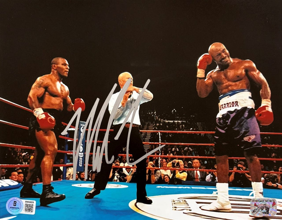 Mike Tyson Signed 8x10 Evander Holyfiled Bite Fight Photo BAS