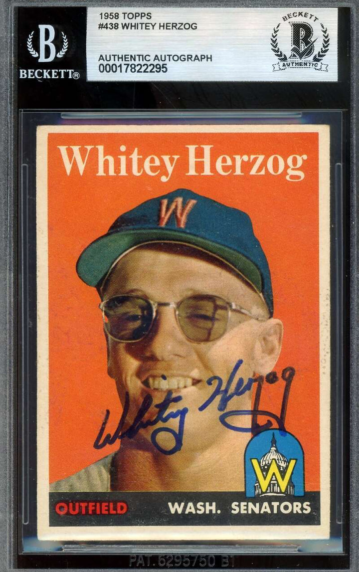 Whitey Herzog Beckett BAS Signed 1958 Topps Autograph