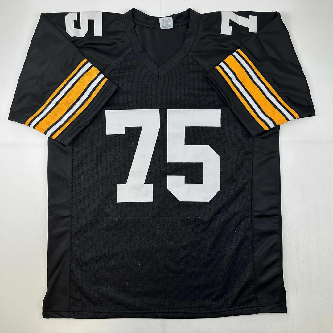 Facsimile Autographed Mean Joe Greene Pittsburgh Black Reprint Jersey Men's XL