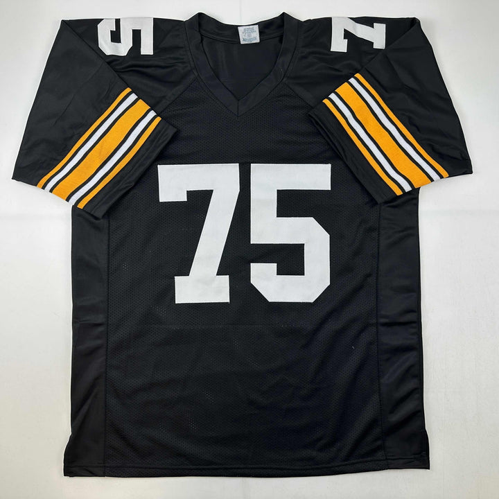 Facsimile Autographed Mean Joe Greene Pittsburgh Black Reprint Jersey Men's XL