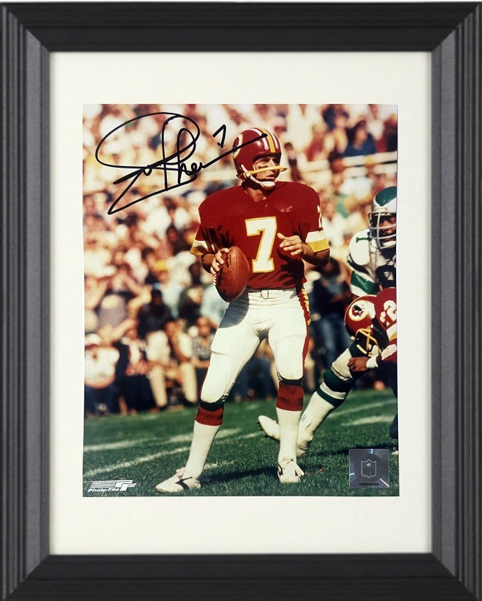 Joe Theismann signed Washington 8x10 Photo #7 imperfect Framed- Tuff Stuff COA