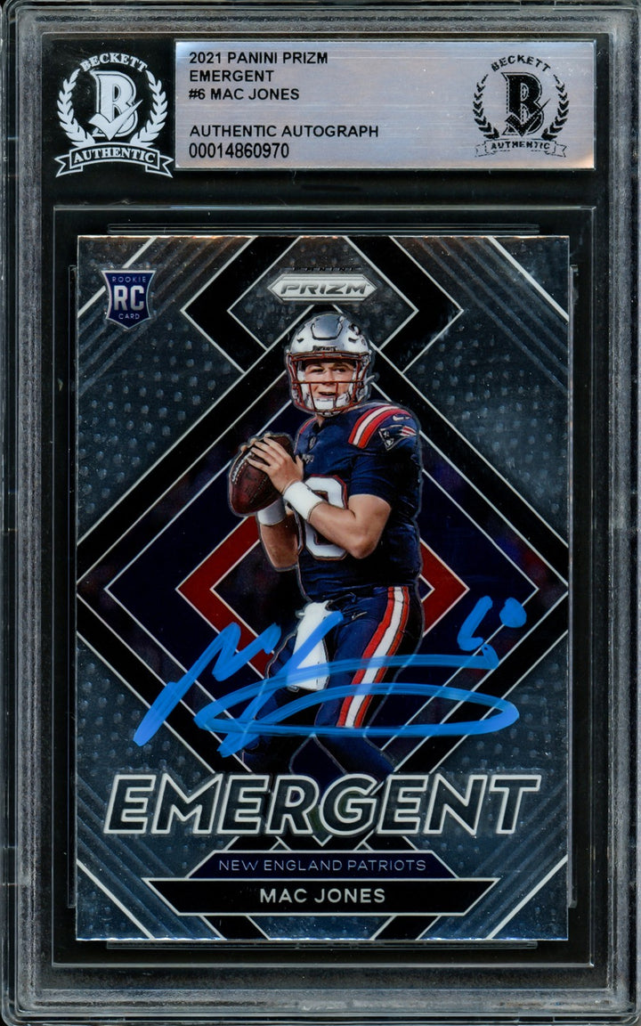 Mac Jones Signed 2021 Panini Prizm Emergent RC E-6 Patriots Beckett #14860970