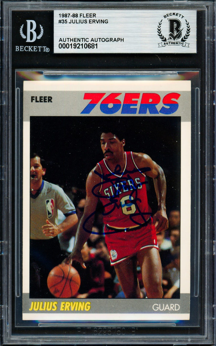 Julius Dr. J Erving Signed 1987-88 Fleer Card 35 Philadelphia 76ers Beckett