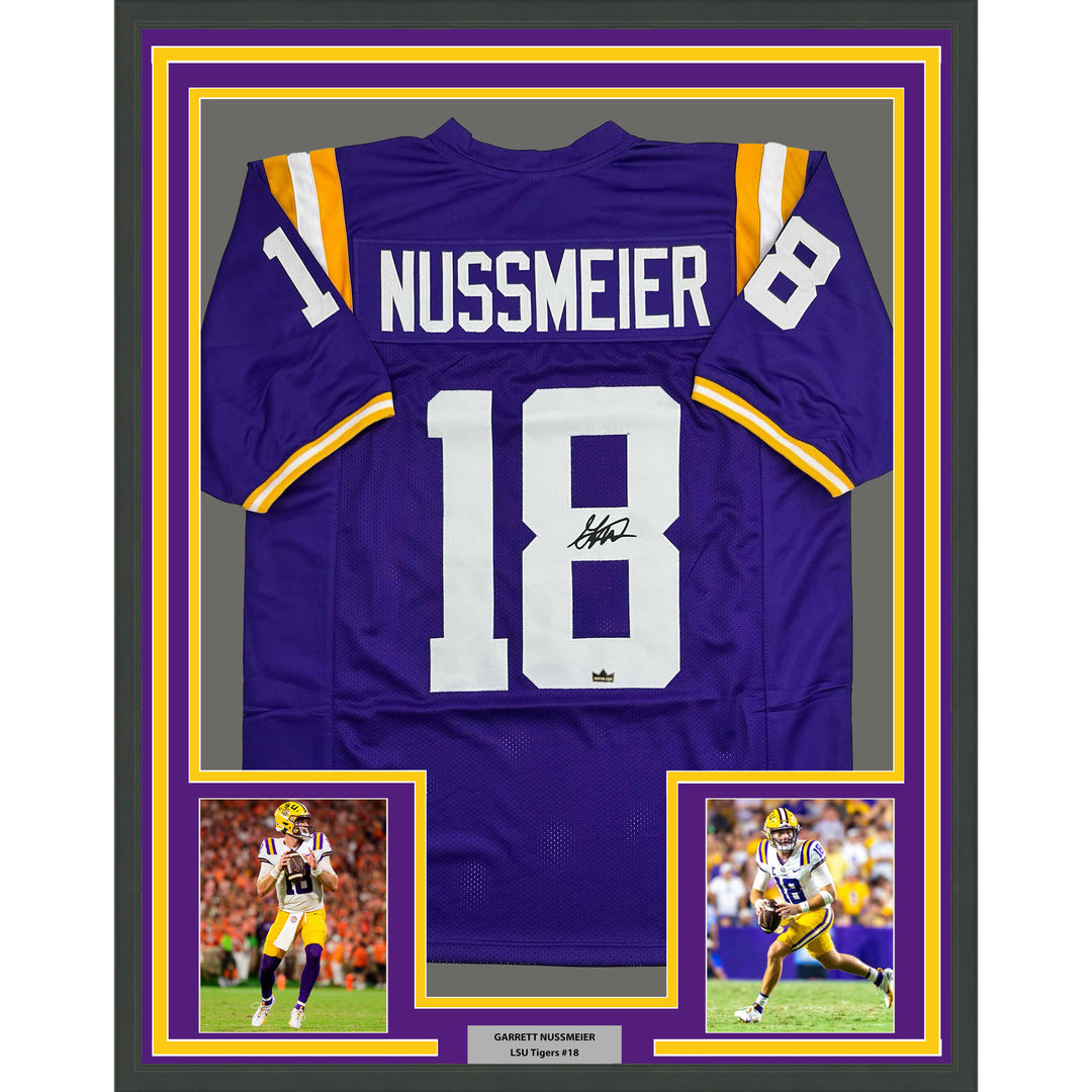 Framed Facsimile Autographed Garrett Nussmeier 35x39 Reprint Laser Auto Jersey
