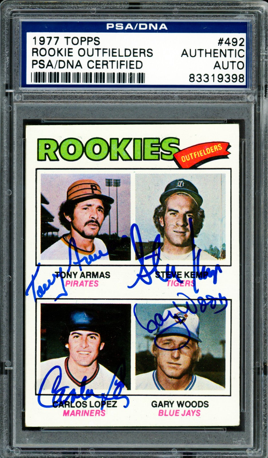 Rookie Outfielders Signed 1977 Topps RC 492 (Signed By All 4) PSA/DNA #83319398