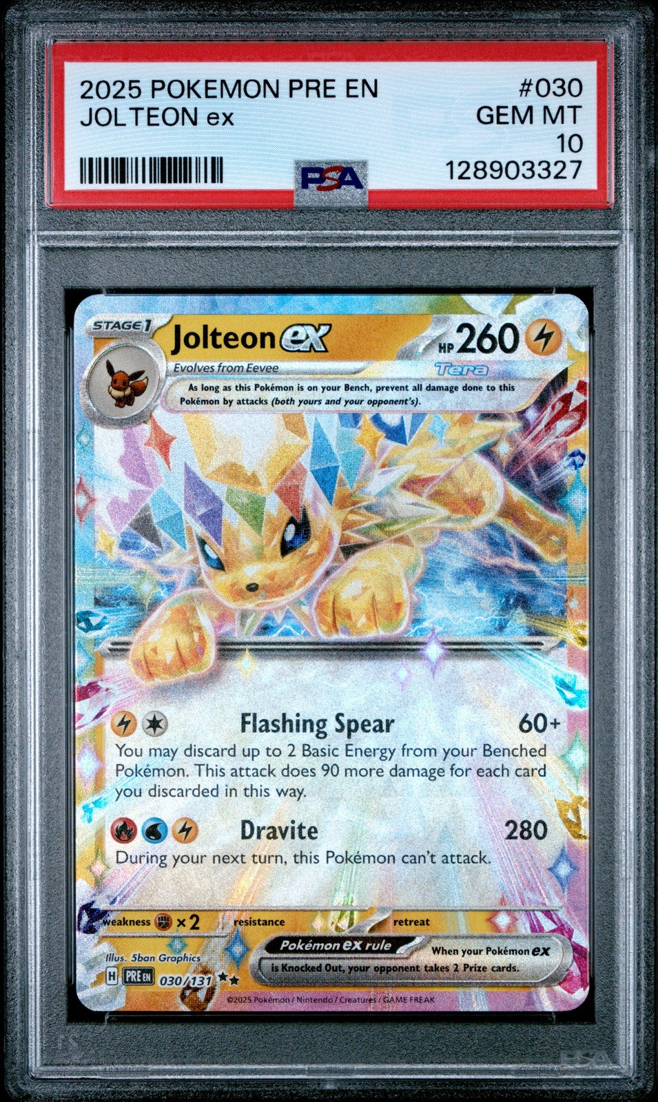 Graded 2025 Pokemon Prismatic Evolutions 030 Jolteon Ex Surprise Box PSA 10