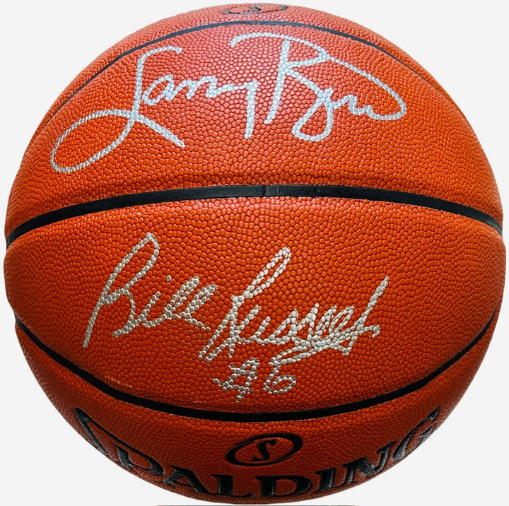 Bill Russell & Larry Bird Autographed Indoor Outdoor Basketball (PSA/JSA)
