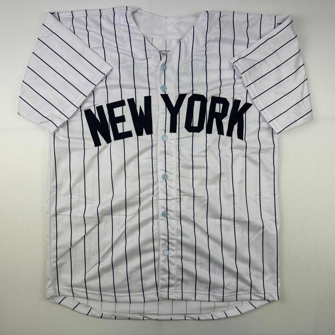 Autographed/Signed Wade Boggs New York Pinstripe Jersey Beckett BAS COA