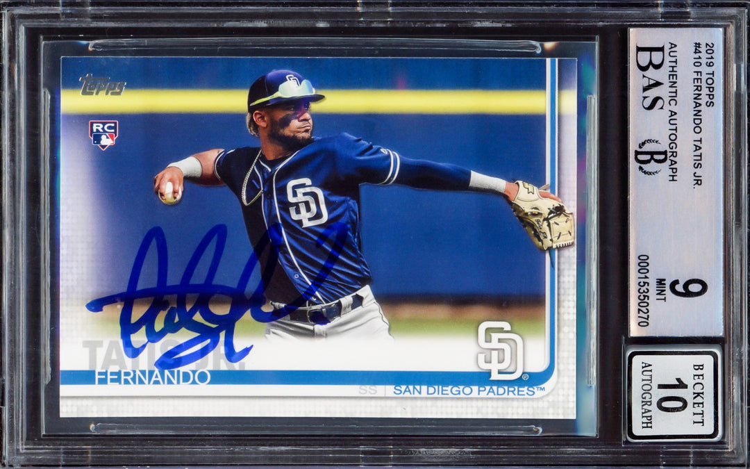 Fernando Tatis Jr. Signed 2019 Topps RC #410 San Diego Padres BGS 9 Auto 10