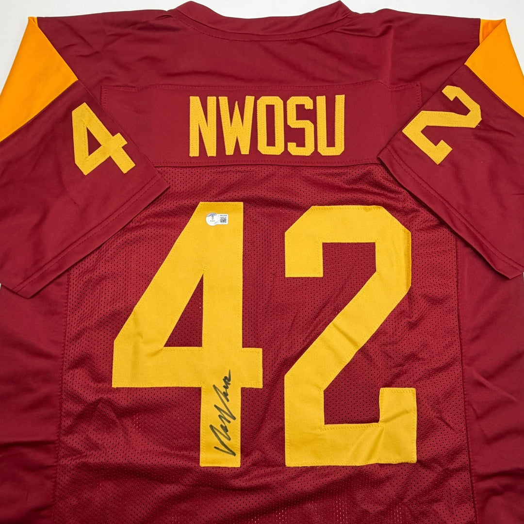 Autographed/Signed Uchenna Nwosu USC Red College Jersey Beckett BAS COA