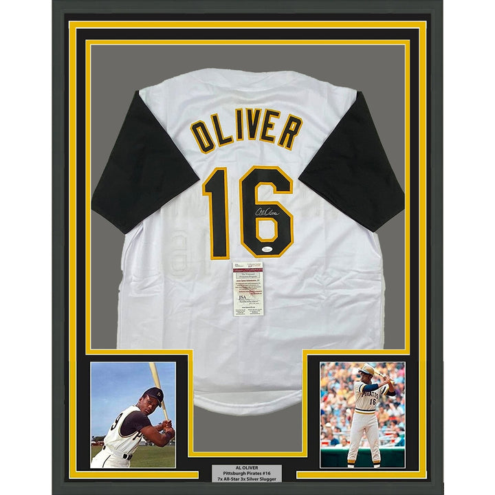 Framed Autographed/Signed Al Oliver 35x39 Pittsburgh White Jersey JSA COA