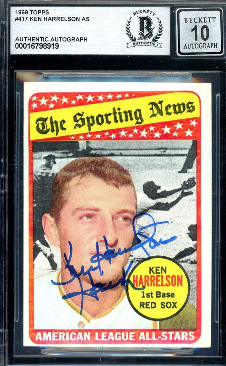 Ken Harrelson Gem Mint 10 Beckett BAS Signed 1969 Topps All Stars Autograph
