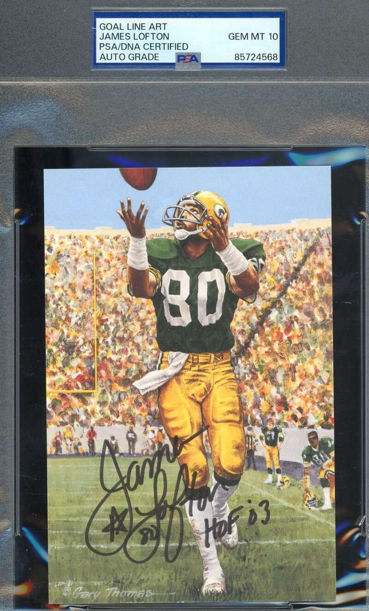 James Lofton Gem Mint 10 PSA DNA Signed Goal Line Art Card GLAC Auto HOF 03