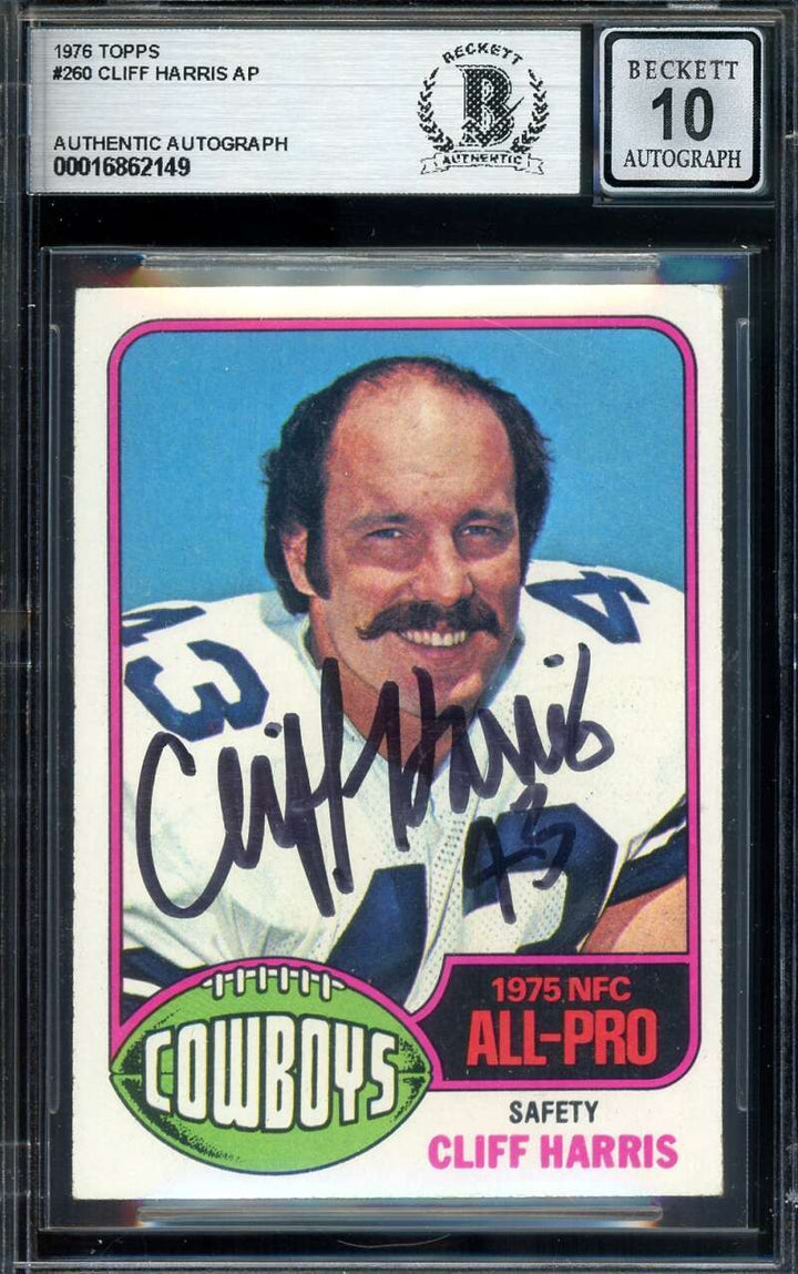 Cliff Harris Gem Mint 10 Beckett BAS Signed 1976 Topps Autograph