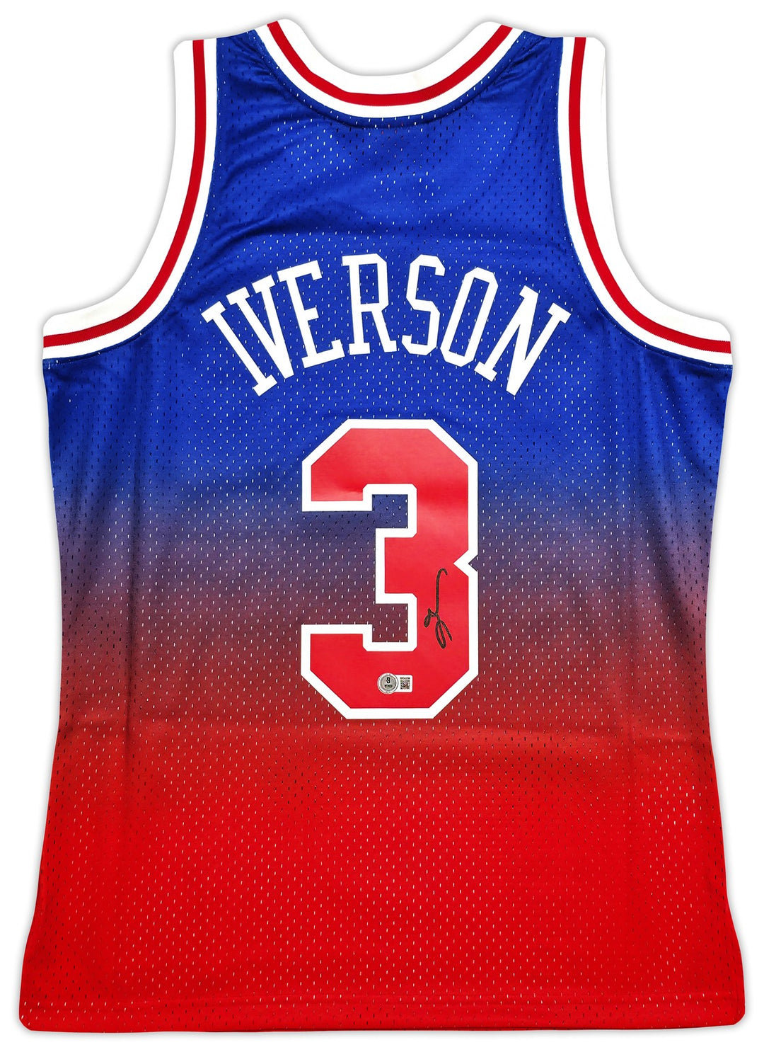 76ers Allen Iverson Auto Red Mitchell Ness 96-97 Swingman Fadeaway Jersey M BAS