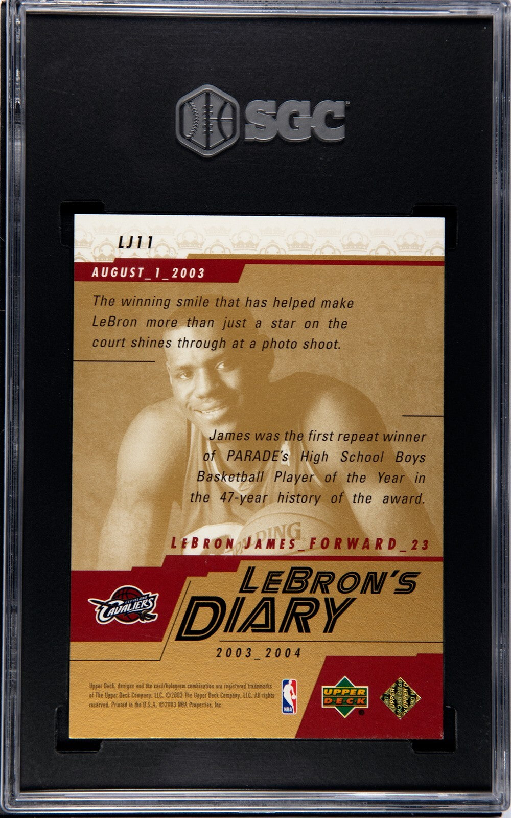 LeBron James 2003-04 Upper Deck Diary Rookie Card (RC) #LJ11- SGC Graded 9 Mint