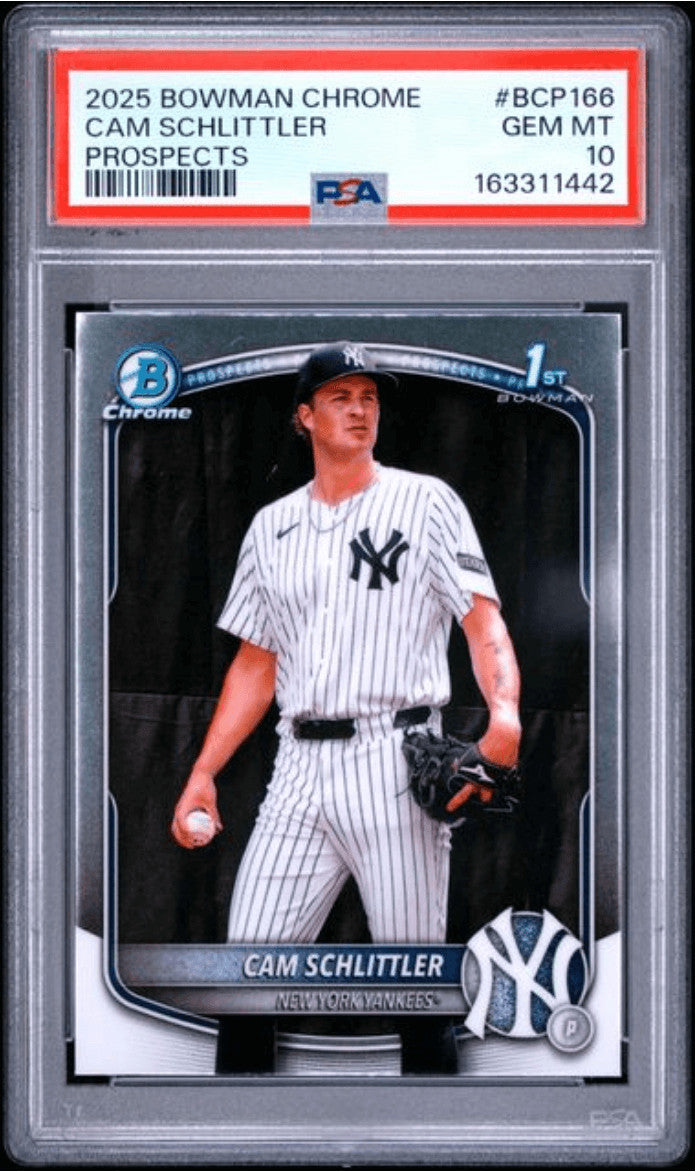 Graded 2025 Bowman Chrome Cam Schlittler #BCP166 Prospects RC Card PSA 10