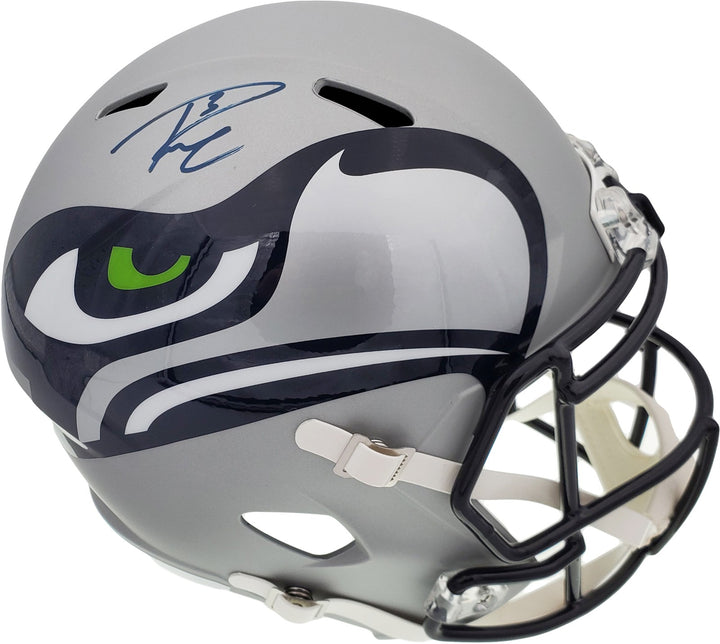 Russell Wilson Signed Seahawks Gray AMP Full Size Speed Replica Helmet In Blue
