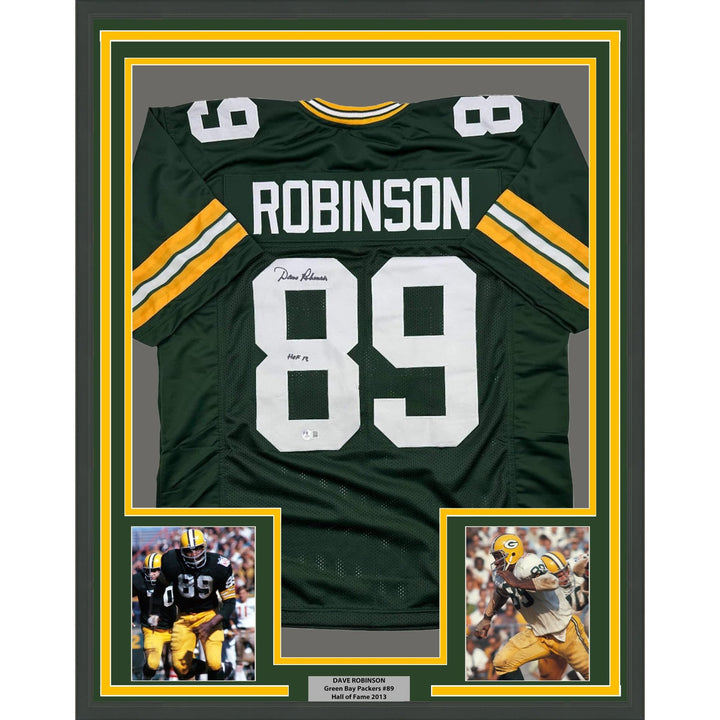 Framed Signed Dave Robinson HOF 2013 35x39 Packers Green Jersey JSA COA