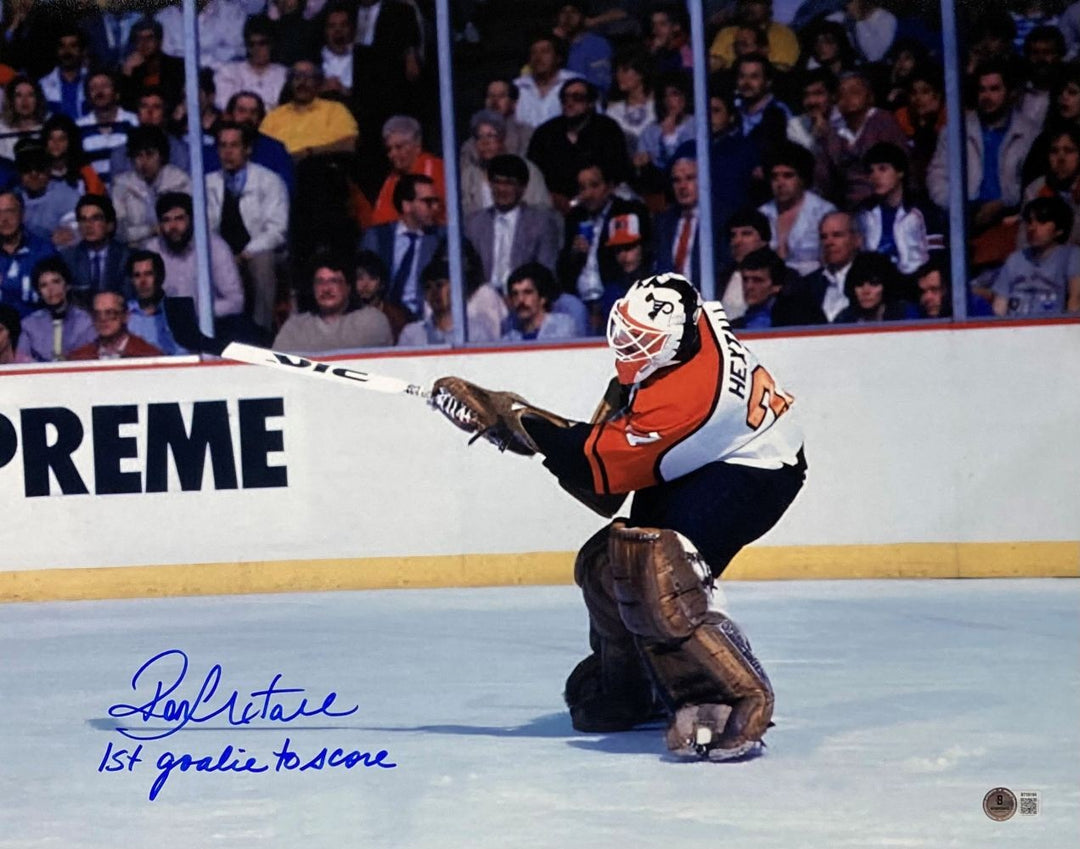 Ron Hextall Signed 16x20 Philadelphia Flyers Goal Photo 1st Goalie To Score BAS