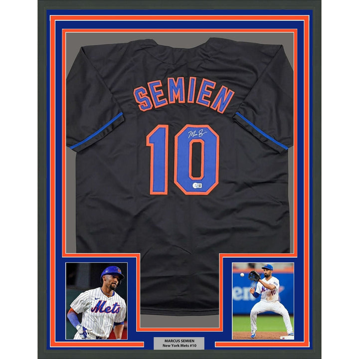 Framed Autographed/Signed Marcus Semien 35x39 New York Black Jersey BAS COA