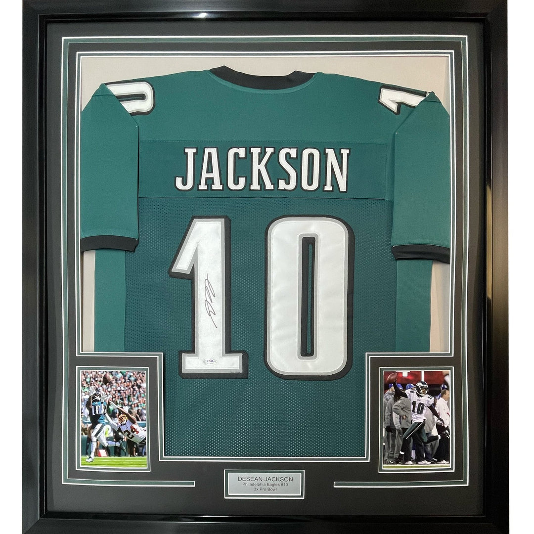 FRAMED Signed DESEAN JACKSON 35x39 Philadelphia Green Jersey PSA COA
