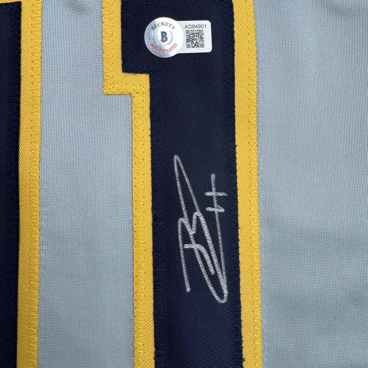 Autographed/Signed Jackson Chourio Milwaukee Grey Baseball Jersey Beckett COA