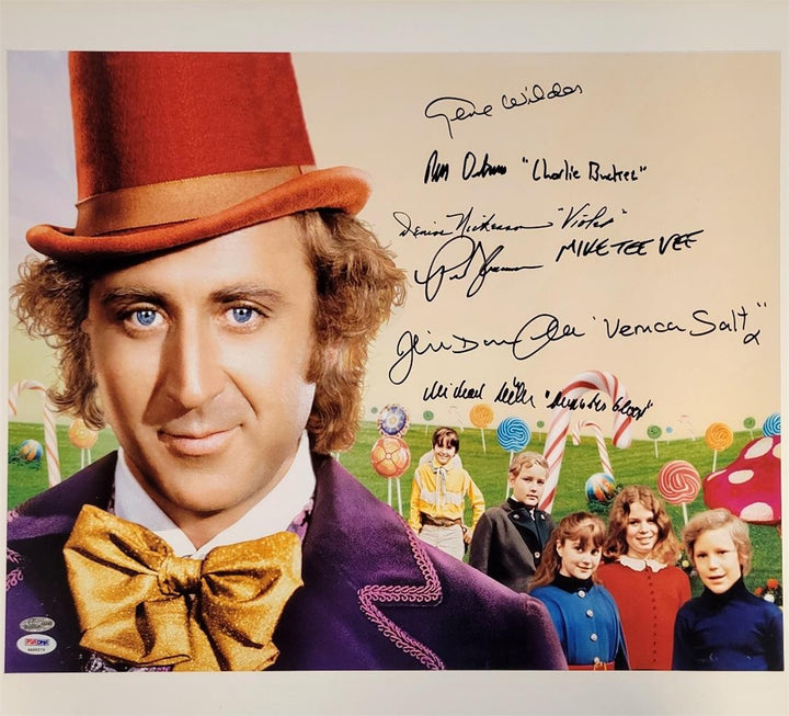 Gene Wilder & Willy Wonka Kids Cast signed 16x20 Photo (6 autographs) ~ PSA