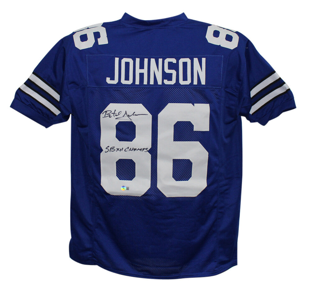 Butch Johnson Autographed/Signed Pro Style Blue XL Jersey SB Champs BAS 33984