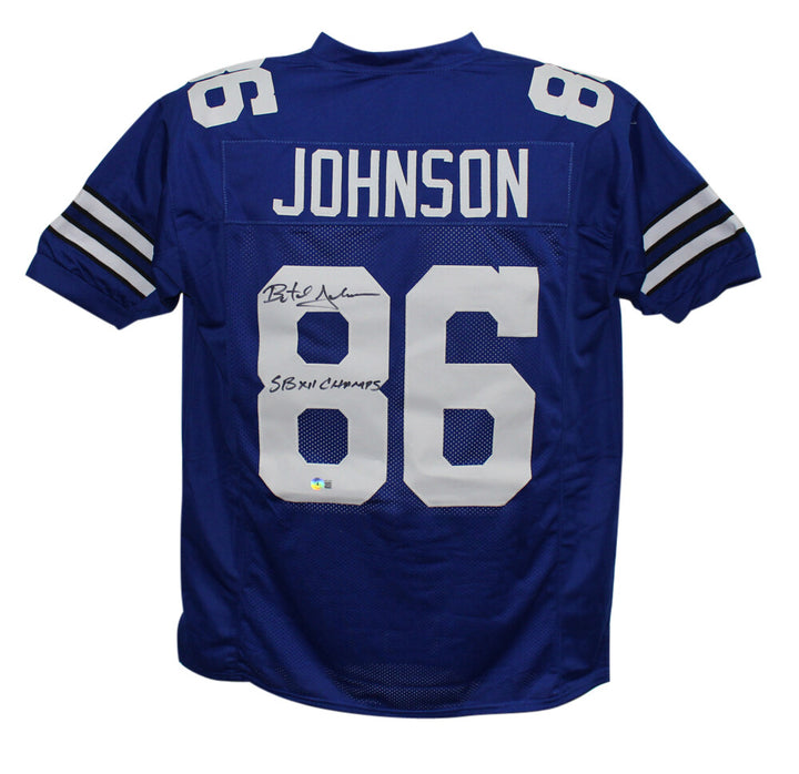 Butch Johnson Autographed/Signed Pro Style Blue XL Jersey SB Champs BAS 33984