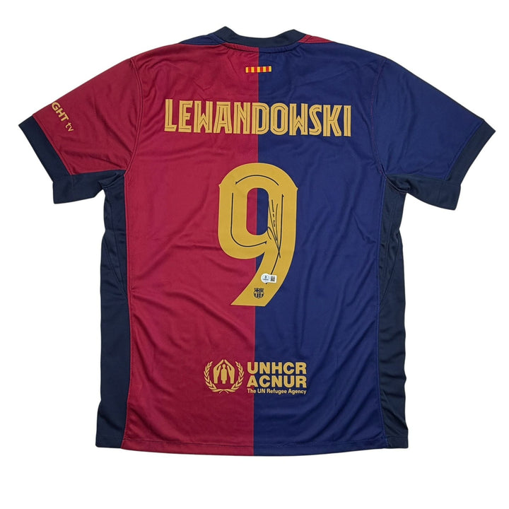 Autographed/Signed Robert Lewandowski FC Barcelona Soccer Jersey Beckett BAS COA