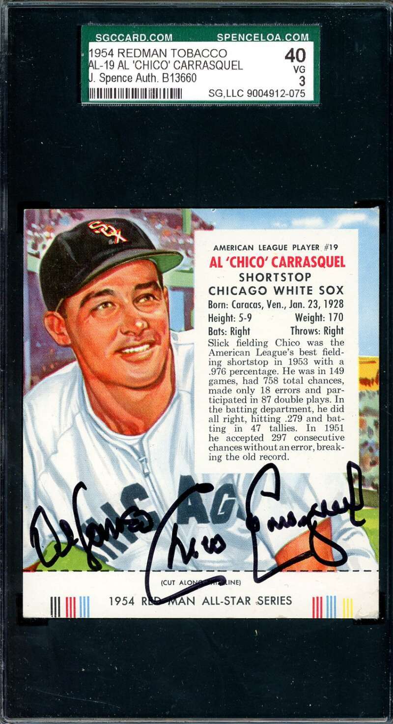 Al Chico Carrasquel JSA SGC Coa Signed 1954 Red Man Tobacco With Tab Autograph