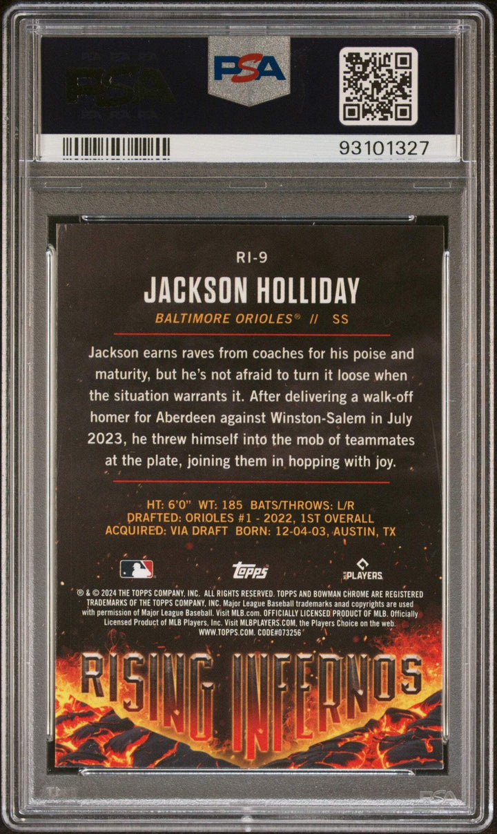 Graded 2024 Bowman Jackson Holliday #RI9 Rising Infernos Baseball Card PSA 10