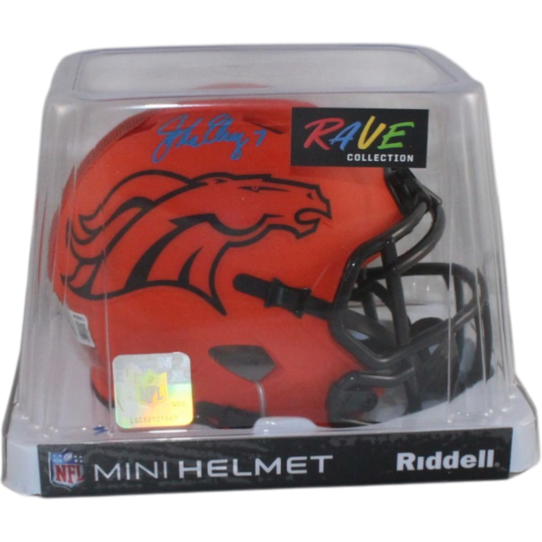 John Elway Autographed Denver Broncos Rave Mini Helmet Beckett Witness 55214