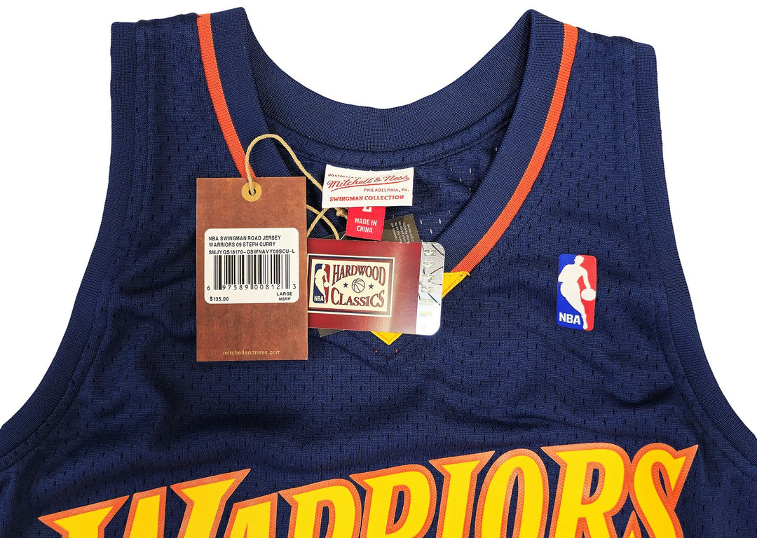 Warriors Stephen Curry Auto Blue Auth Mitchell Ness Swingman Rookie Jersey L JSA