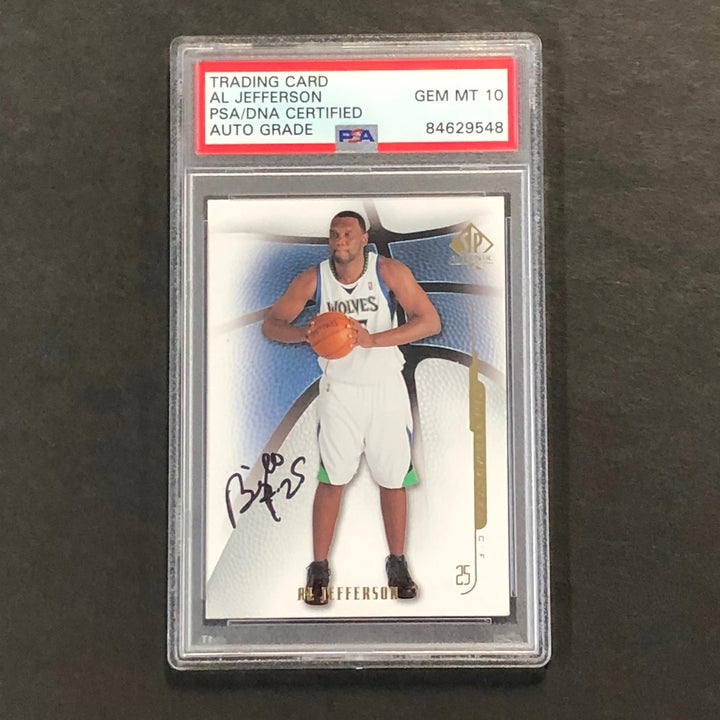 2008-09 SP Authentic #7 Al Jefferson Signed Card AUTO 10 PSA Slabbed Timberwolve