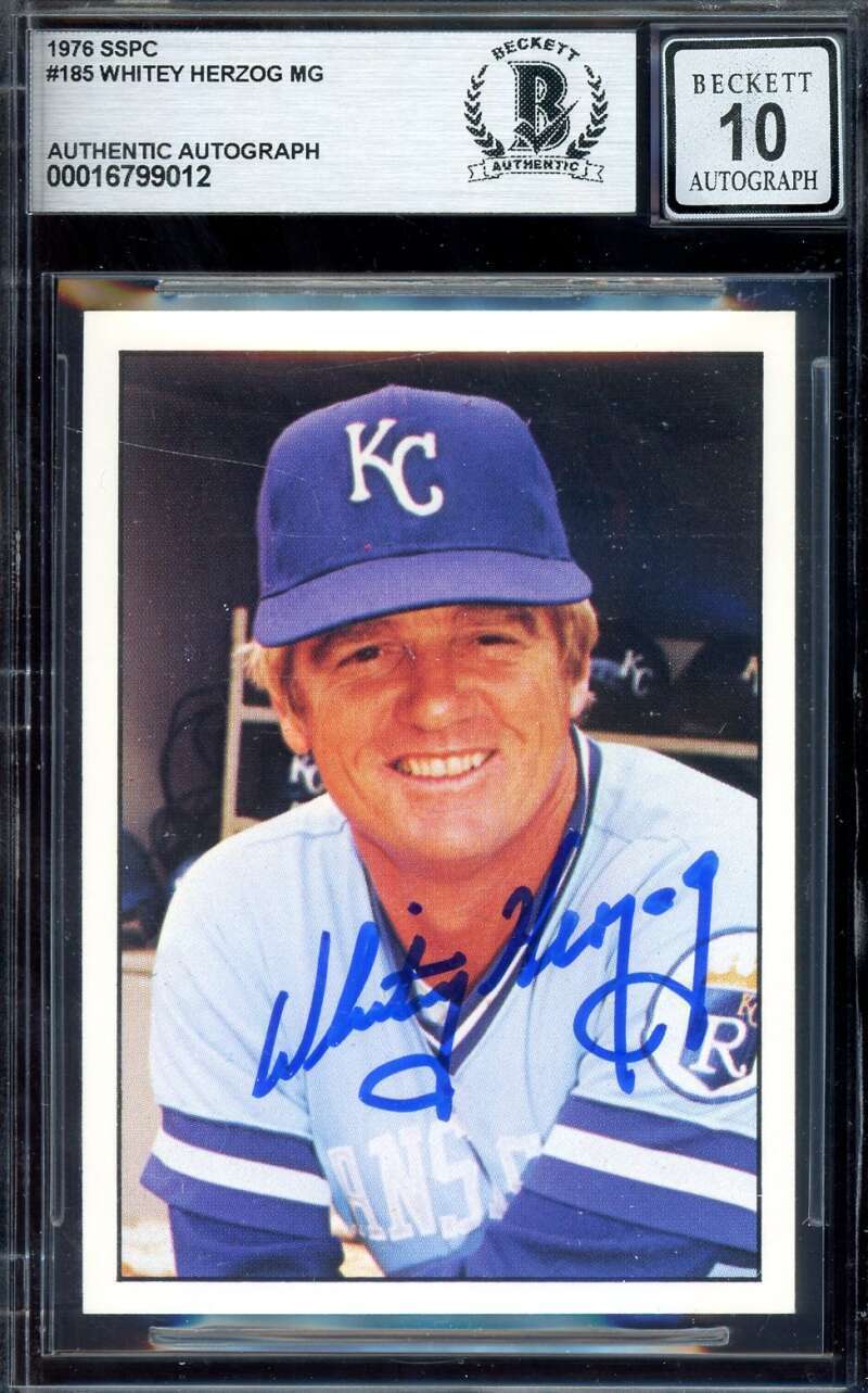 Whitey Herzog Gem Mint 10 Beckett BAS Signed 1975 SSPC Autograph