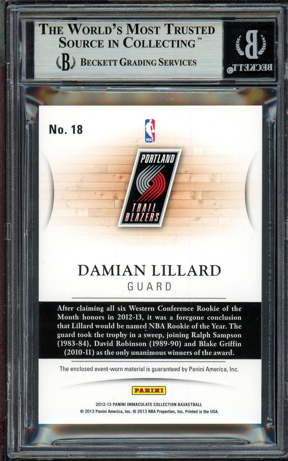 Damian Lillard Signed 2012-13 Panini Immaculate Quad Patch RC 18 #28/50 Beckett