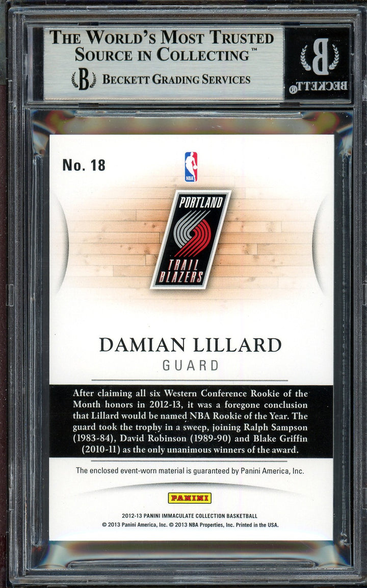 Damian Lillard Signed 2012-13 Panini Immaculate Quad Patch RC 18 #28/50 Beckett