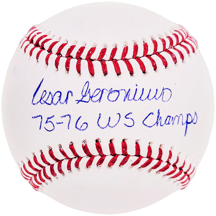 Cesar Geronimo Signed Official MLB Baseball Reds "75-76 WS Champs" Beckett Wit
