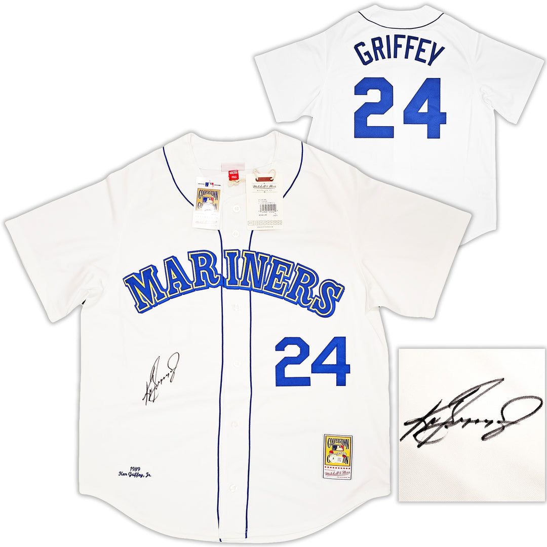 Mariners Ken Griffey Jr. Auto White Mitchell Ness 89 Cooperstown Jersey Beckett