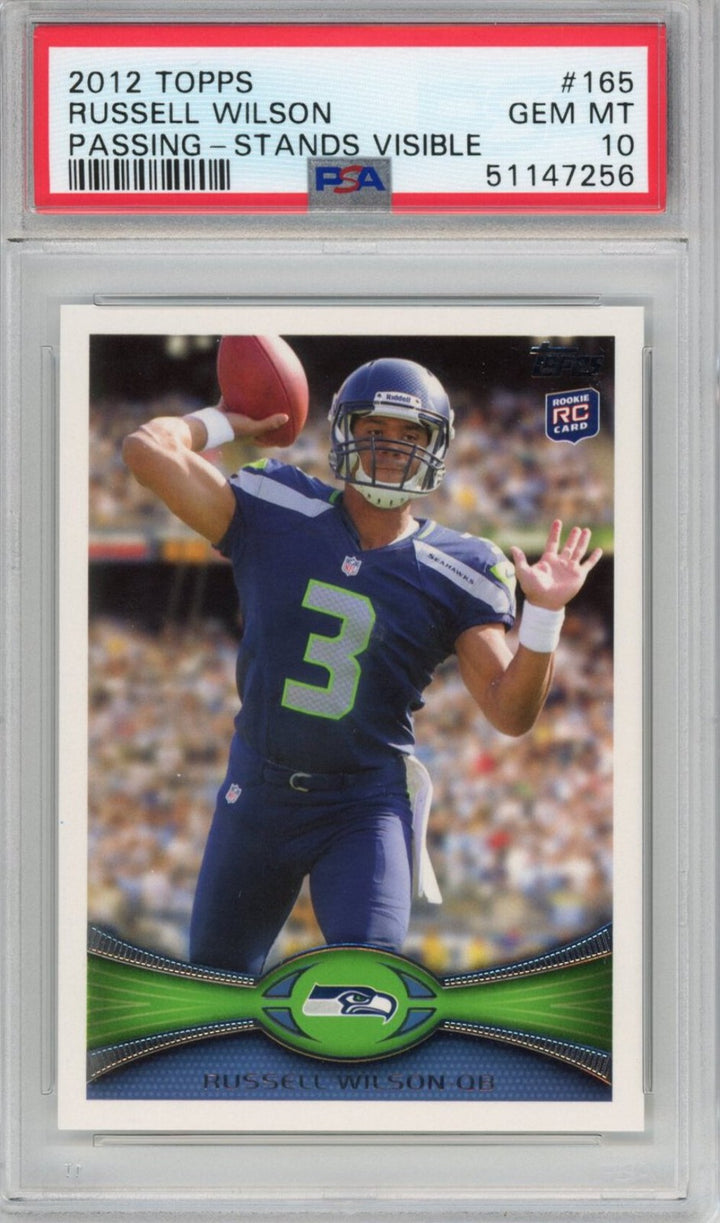 Graded 2012 Topps Russell Wilson #165 Passing Stands Visible Rookie Card PSA 10